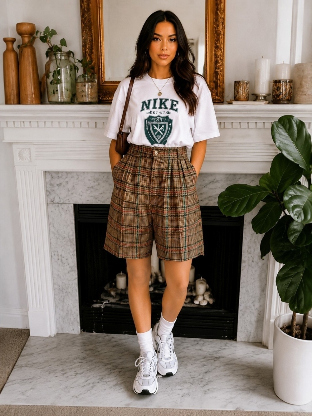Vintage 80s Bermuda Shorts Size 10 Preppy Brown Green Plaid Academia Old Money